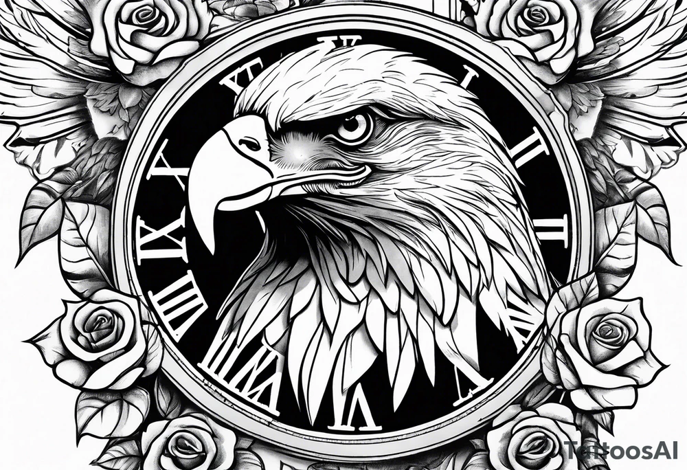 eagle, rose, clock , love tattoo idea