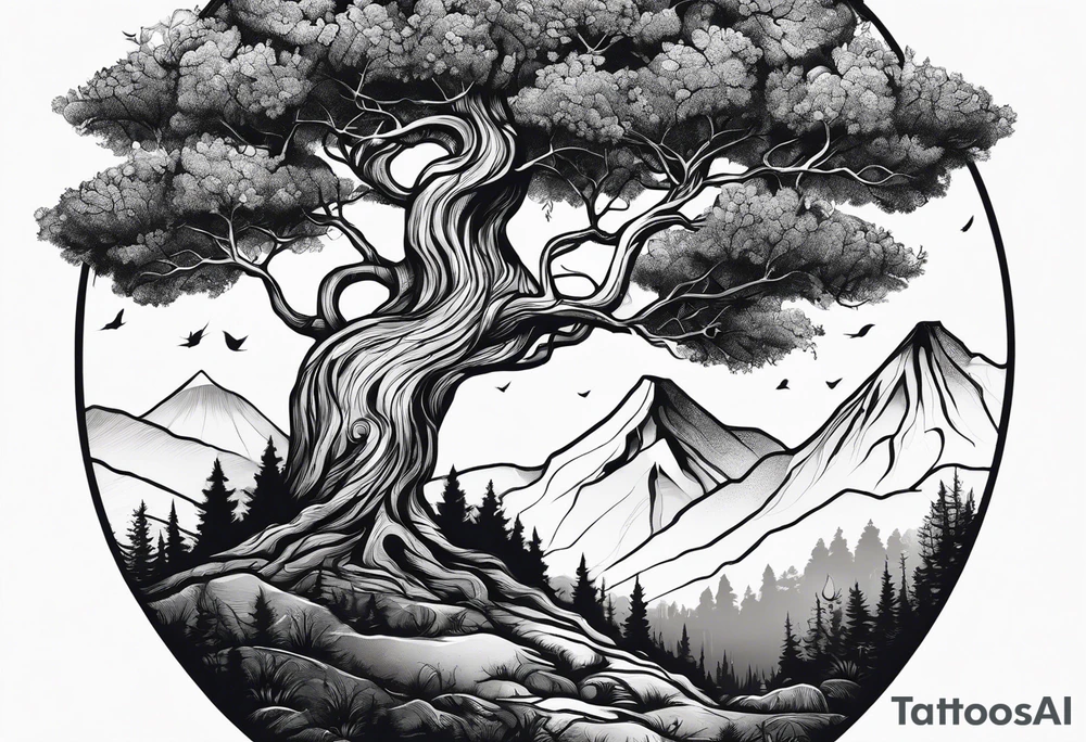 tree in the shape of a hand tattoo idea