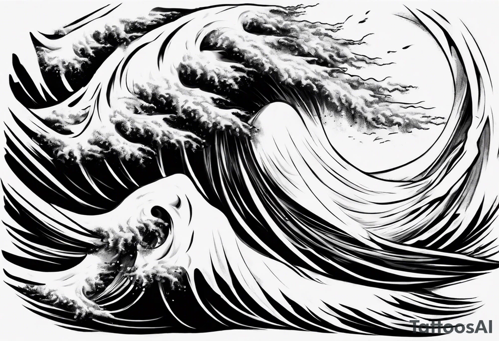 Realisitc depiction of strong wind surging. No sea. The style will be of a paint brush tattoo idea