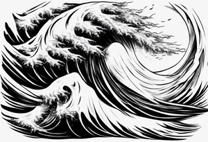 Realisitc depiction of strong wind surging. No sea. The style will be of a paint brush tattoo idea