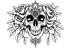 Skull with roses and mandala tattoo idea