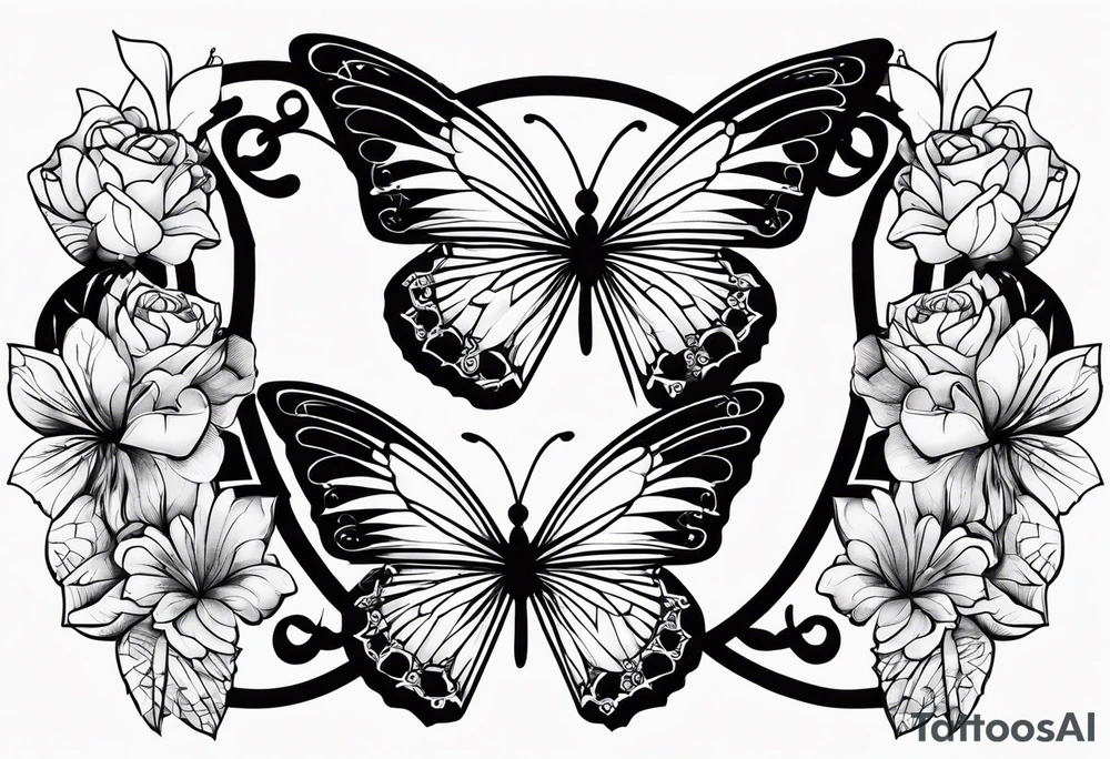 tattoo with 2 medium sized butterflies and the name keonne under it tattoo idea