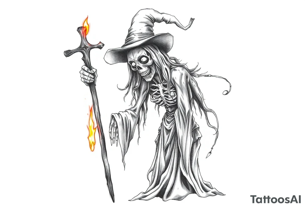 Zombie witch being burned at the stake tattoo idea