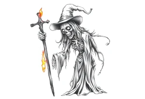 Zombie witch being burned at the stake tattoo idea