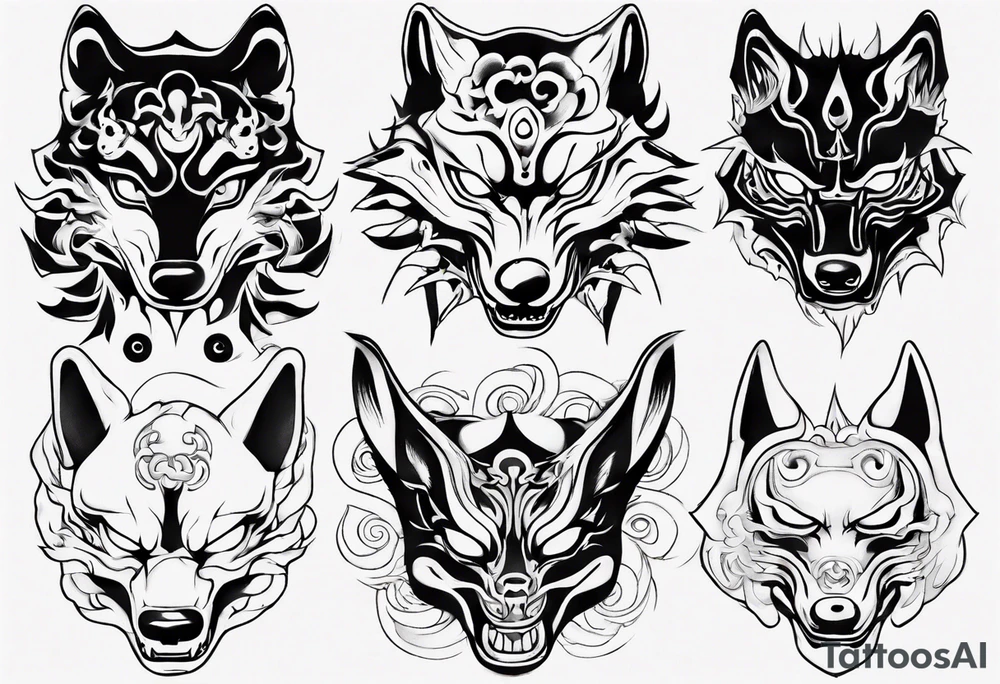 Japanese wolf mask tattoo idea