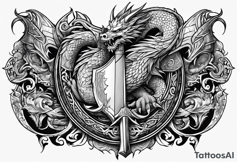 Valhalla sword shield dragon axe viking 
ship tattoo idea