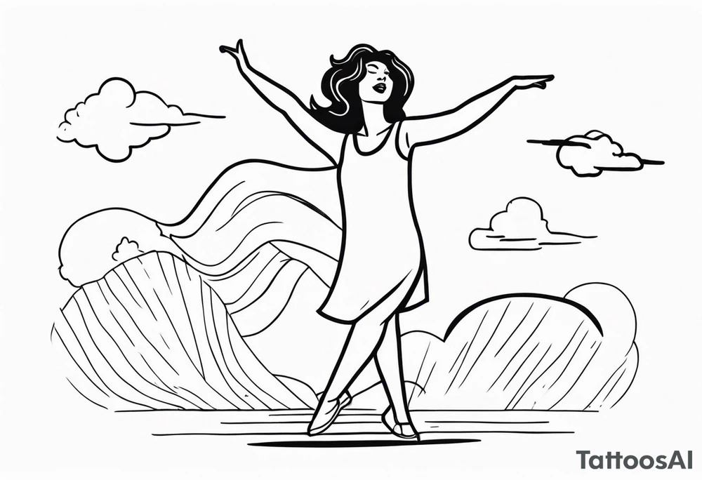 Silly. odd woman ugly dancing pointing her fingers up in the sky. tattoo idea