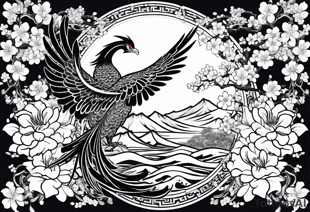 traditional Japanese phoenix and cherry blossoms no background tattoo idea traditional Japanese phoenix and cherry blossoms no background tattoo idea