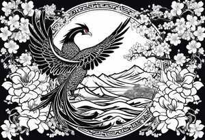 traditional Japanese phoenix and cherry blossoms no background tattoo idea