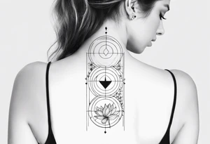 Moon phases in horizontal line, crystal, floral back of neck tattoo idea