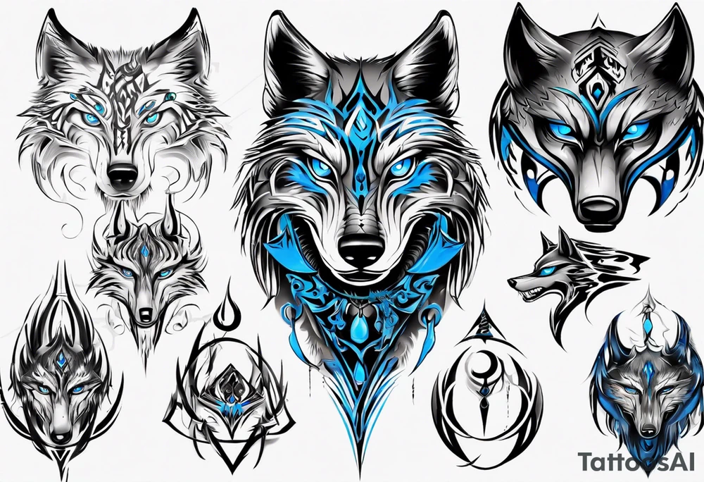 Dark wolf with blue eyes tattoo idea