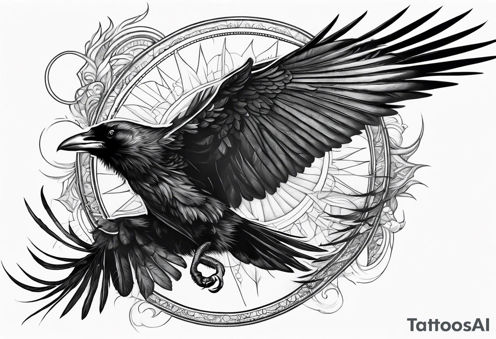 Evil raven in flight attacking tattoo idea