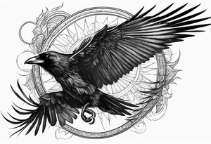 Evil raven in flight attacking tattoo idea