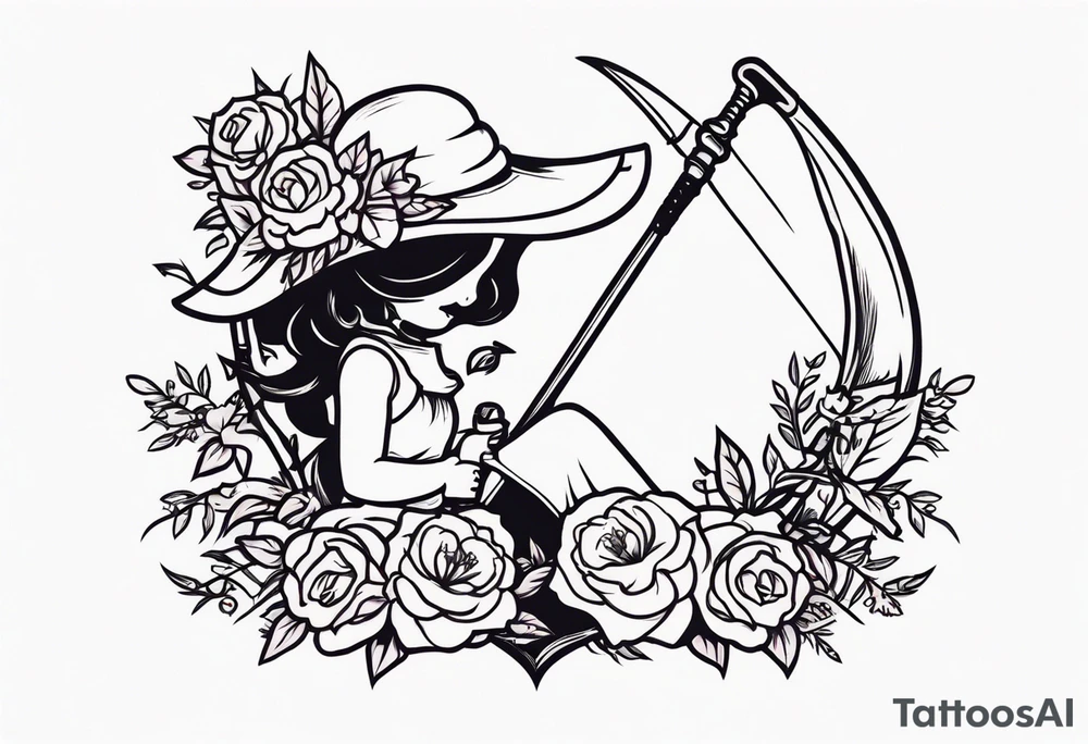 cute girly death with scythe and nightshade tattoo idea