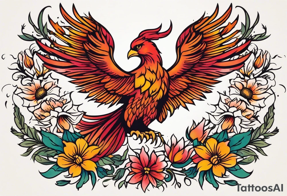 phoenix rising

old school vintage simple traditional design surrounded by vintage flowers


bold color simple tattoo idea
