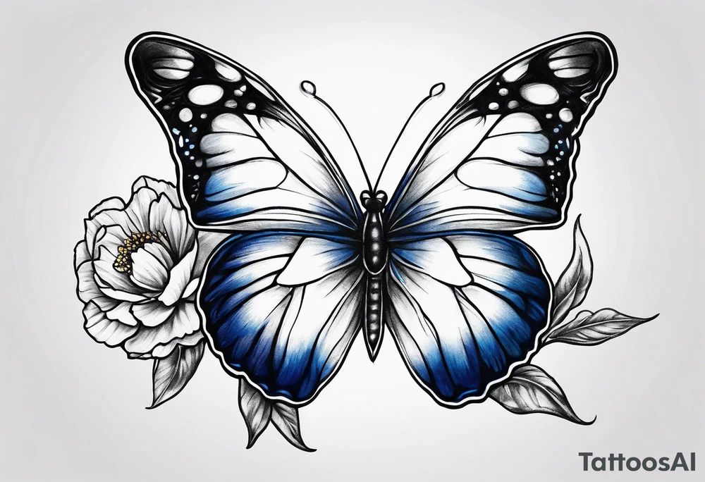 Blue butterfly moon carnation tattoo idea