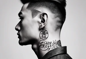 Tattoo behind the ear saying “only one life” in Japanese on male tattoo idea