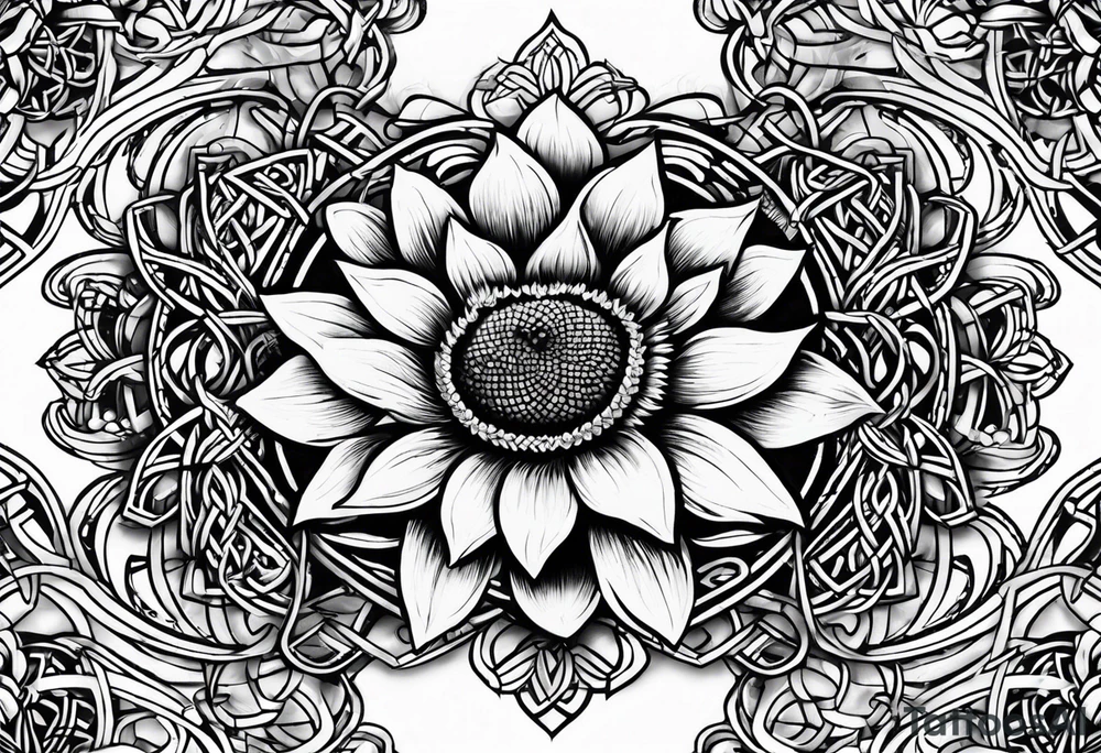 sunflower with a celtic dara knot center tattoo idea