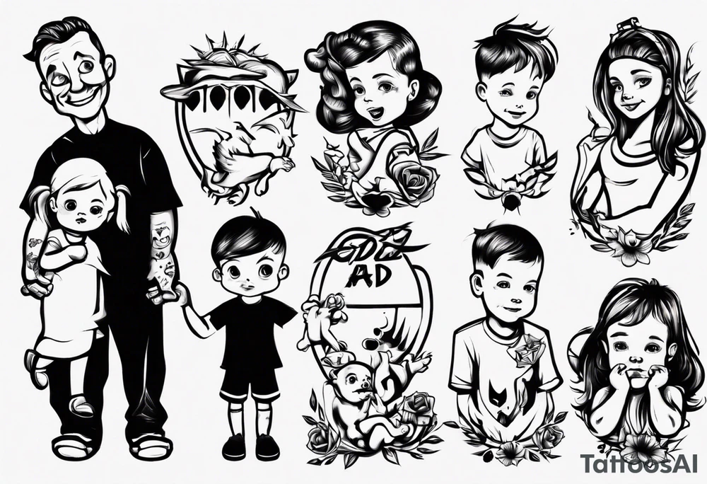 dad and kids, a boy and a girl tattoo idea