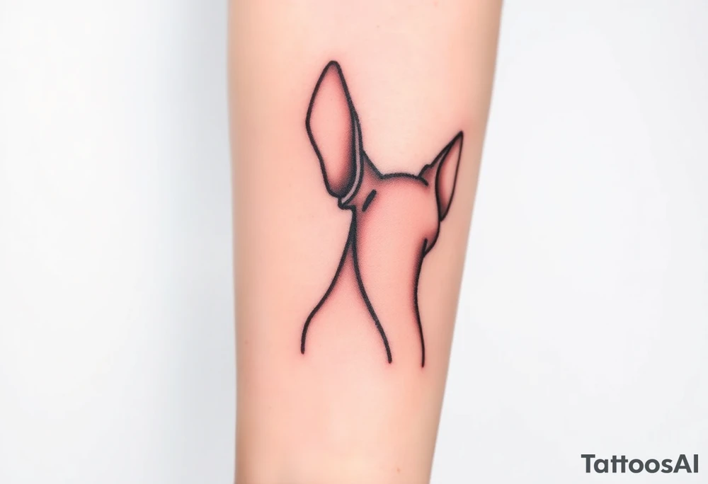 outline of pitbull ears, next to the outline of austrailian cattle dog ears, as both dogs look off into the sunset tattoo idea