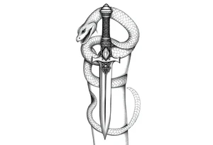 mystical snake coiled around an ancient dagger with jeweled hilt tattoo idea