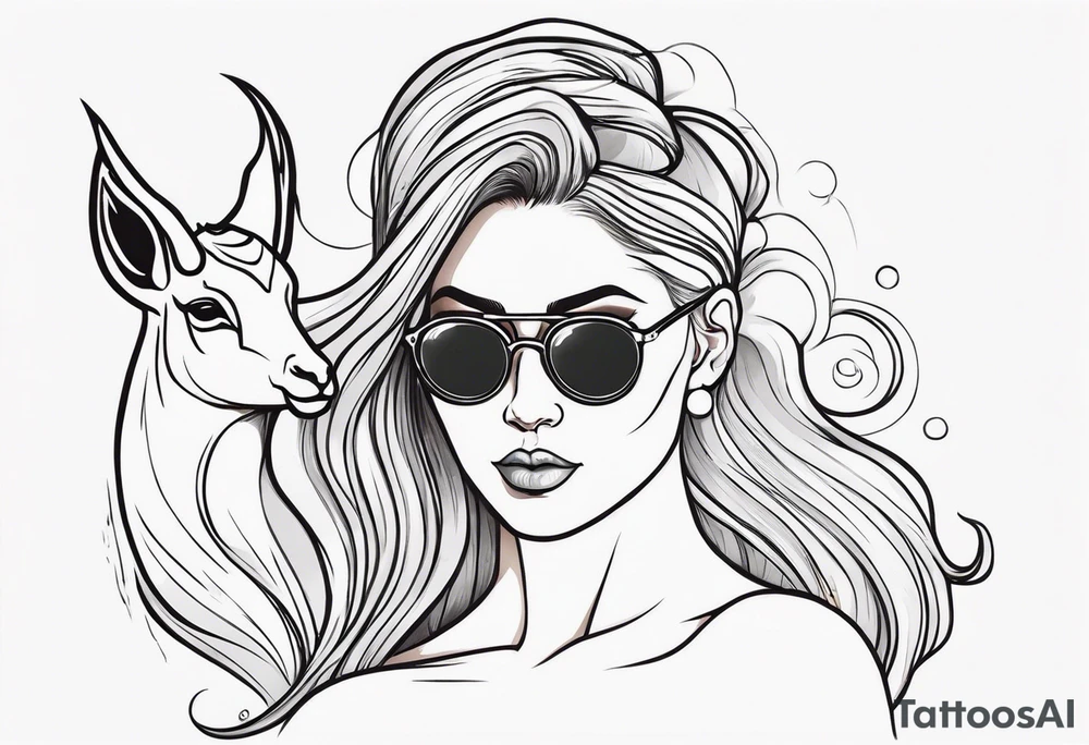 woman with big titts and a capricorn with sunglasses tattoo idea