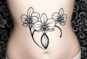 3 delicate orchids realistic with a mix with vagina tattoo idea
