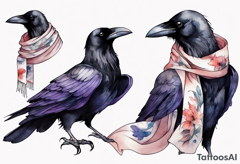 a raven wearing a scarf tattoo idea