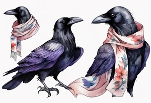 a raven wearing a scarf tattoo idea