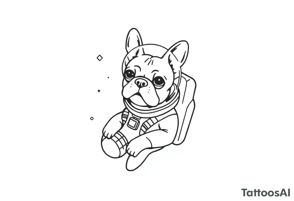 a space themed tattoo of my french bulldog mars. include elements in space like planets and stars. mars should be depicted as a astronaut in a spaceship tattoo idea
