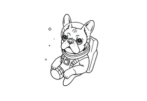 a space themed tattoo of my french bulldog mars. include elements in space like planets and stars. mars should be depicted as a astronaut in a spaceship tattoo idea