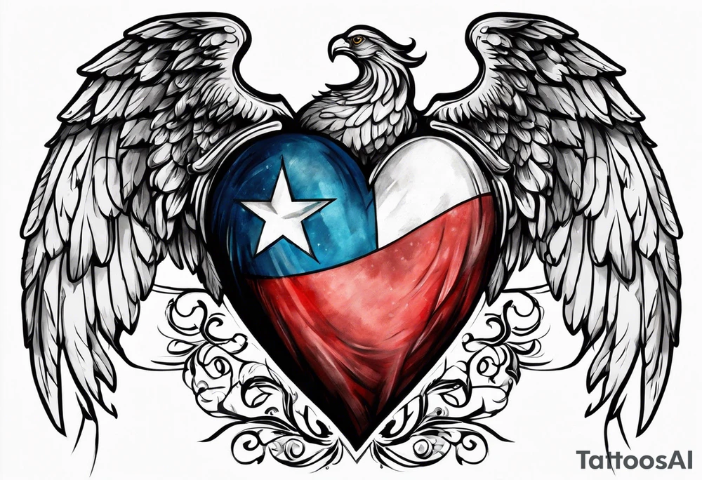 Flag inside of a heart with wings tattoo idea