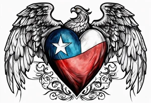 Flag inside of a heart with wings tattoo idea