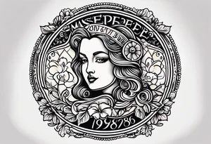 Lucky penny with date 1986, American traditional style tattoo idea
