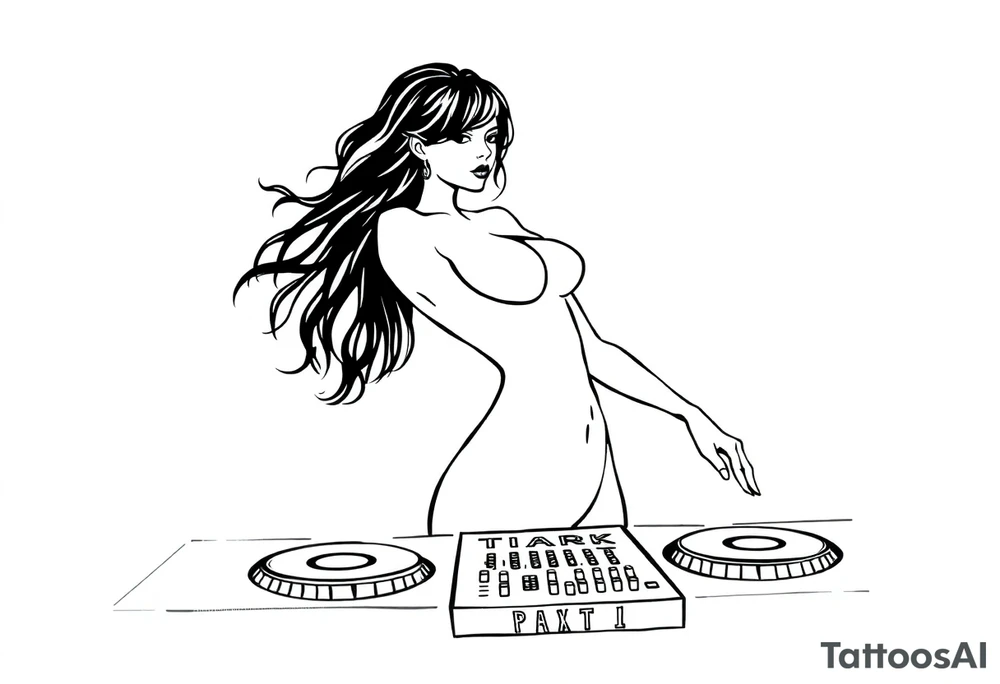 DJ decks, naked girl, big tits, slut tattoo idea