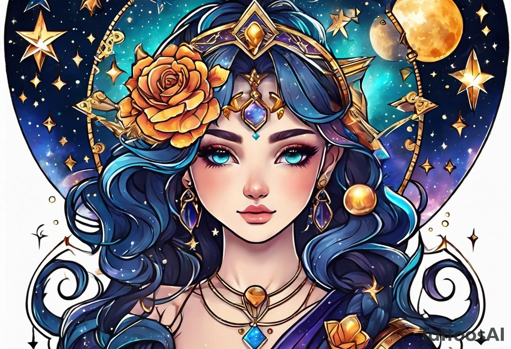 Galaxy with Gemini and Capricorn constellations tattoo idea