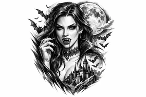 female vampire,bats,moon. tattoo idea