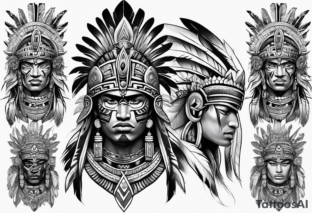Tribal Aztec warrior drawn in full body tattoo idea