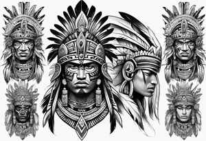 Tribal Aztec warrior drawn in full body tattoo idea