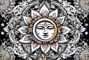 sun moon floral tattoo idea
