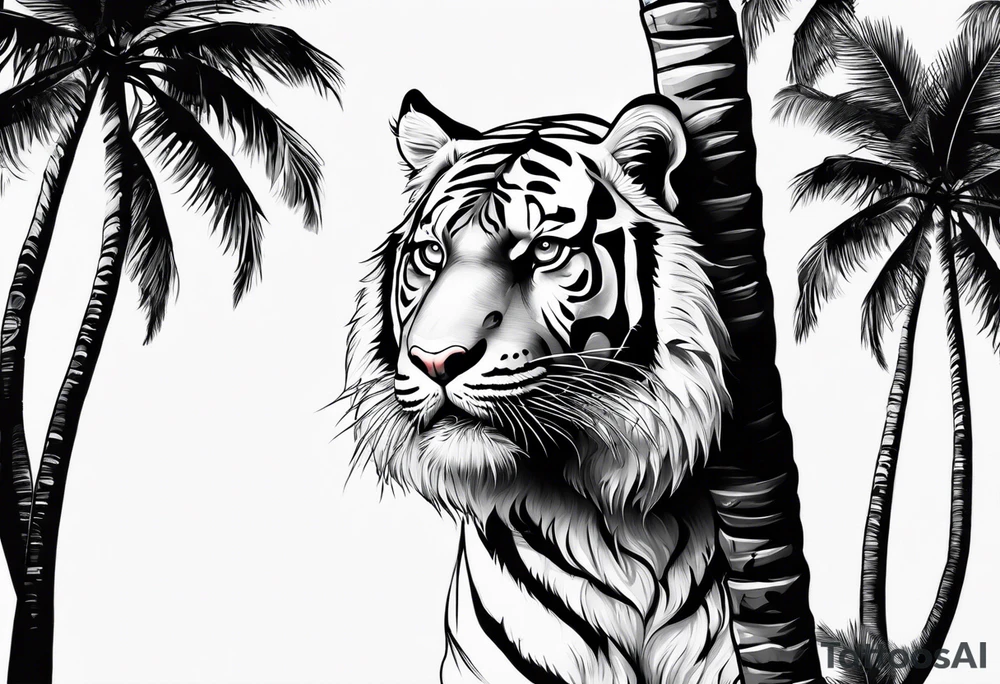 tiger hanging on palm tree tattoo idea