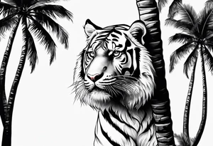 tiger hanging on palm tree tattoo idea