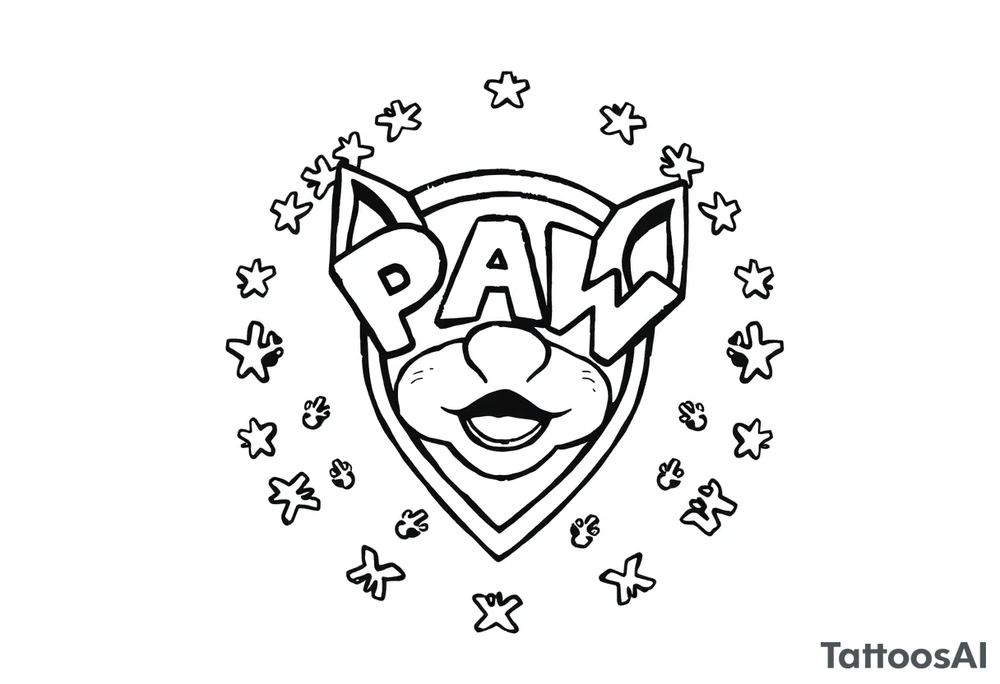 Paw Patrol Badge with footprints chasing letters KMC around the outside staggered tattoo idea