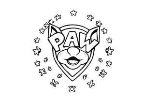 Paw Patrol Badge with footprints chasing letters KMC around the outside staggered tattoo idea