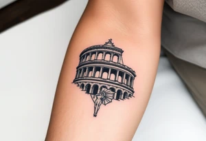 Imaginez un tatouage ou ont peut voir des éléments architecturaux de Rome, comme le Colisée, un gladiateur tattoo idea