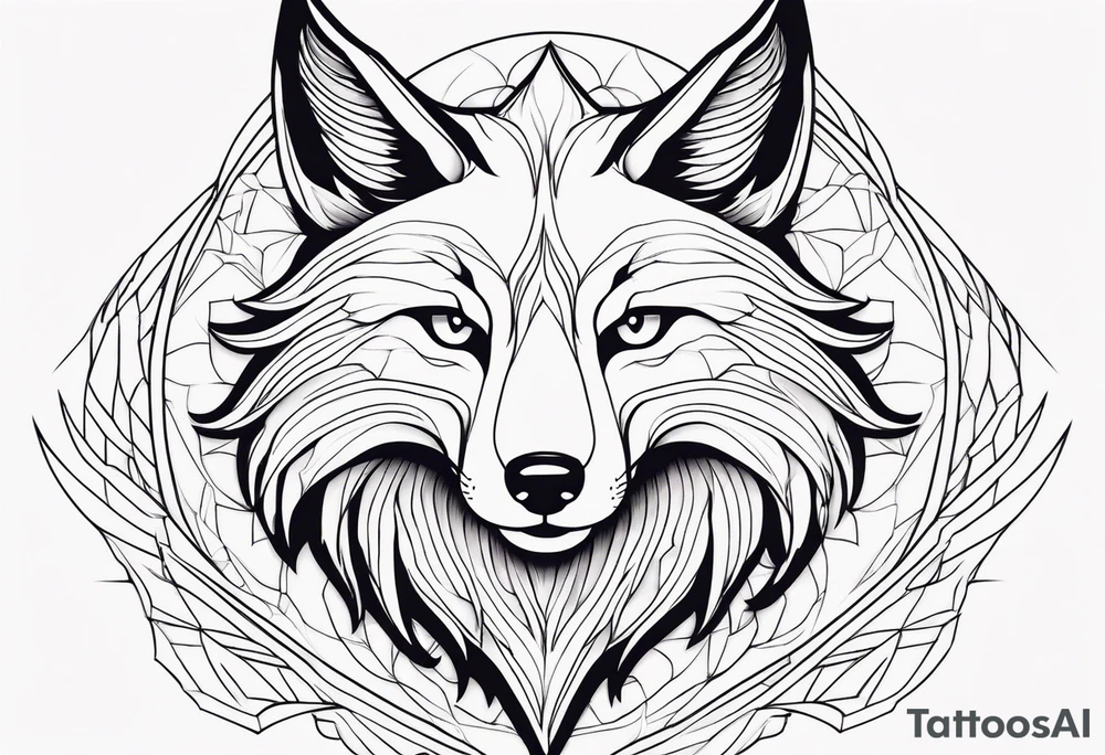 Nine tailed fox facing forward, minimalistic design tattoo idea