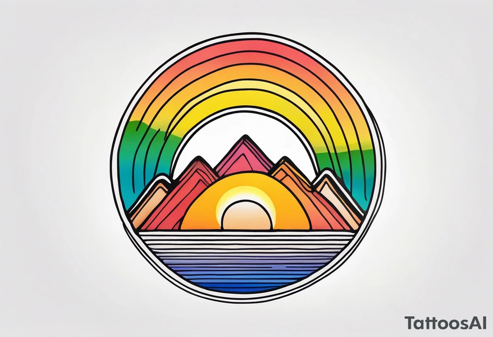 minimalistic sunrise with rainbow tattoo idea