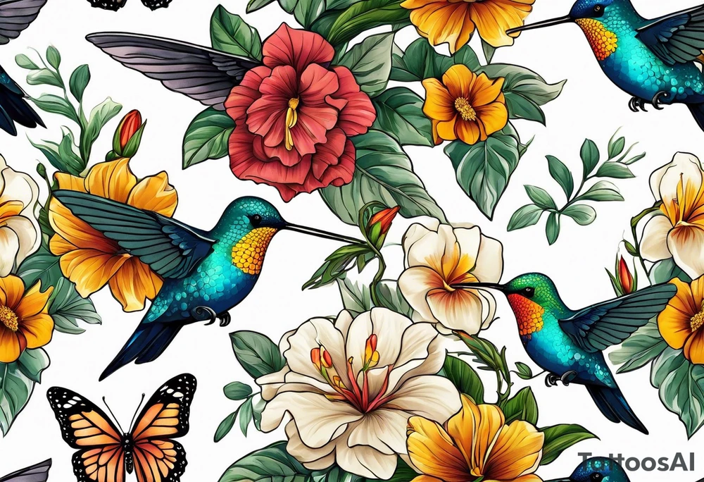 🇬🇭, 🇨🇼, flowers, hummingbirds,  butterflies tattoo idea