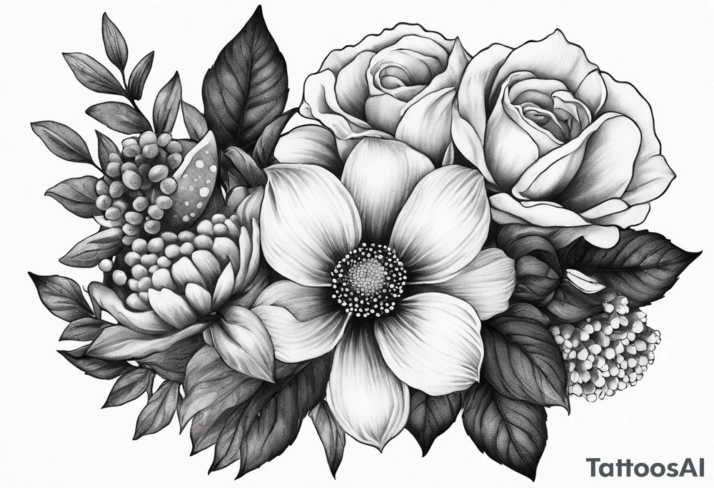 Birthflower bouquet tattoo with one July flower and two October flowers. tattoo idea