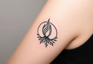 flame in a blooming roots circle tattoo idea